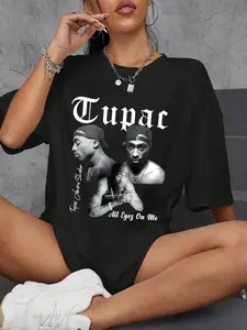 Women's Graphic Print Round Neck Tee, Fashion Casual Short Sleeve T-shirt, Ladies Summer Clothes for Daily Wear