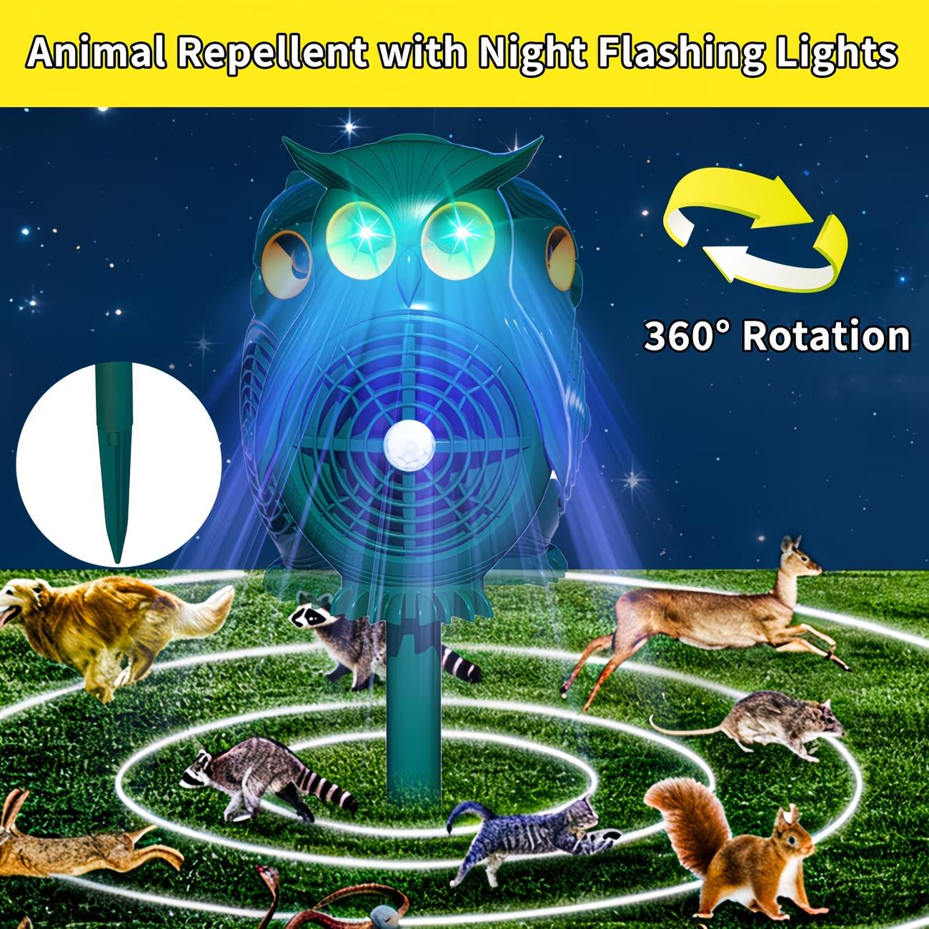 360° Rotating Solar Powered Soundwave Technology Outdoor Device, Animal Repeller with Motion Activated Sensor for Outdoor Spaces, Ideal for Home, Villa, Yard, Chicken Coop