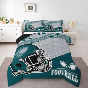 Football City Comforter Set,Rugby Football Fans Bedding Set,Gifts for Kids Girls Boys Teen Bedroom Decor,Sports Rugby Gaming Bedding Green Grey Quilt