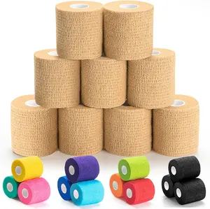 9 Pack Self Adhesive Bandage Wrap – 2" x 5 Yards Elastic Cohesive Wrap, Self-Adhering Vet Wrap for Sports, Wrist, Ankle & Injury Support (Beige)
