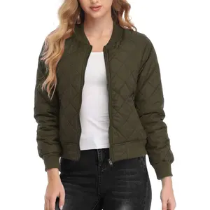 Women's Bomber Jacket Fashion Quilted Casual Lightweight Bomber Jackets Zip up Outerwear Jacket with Pockets