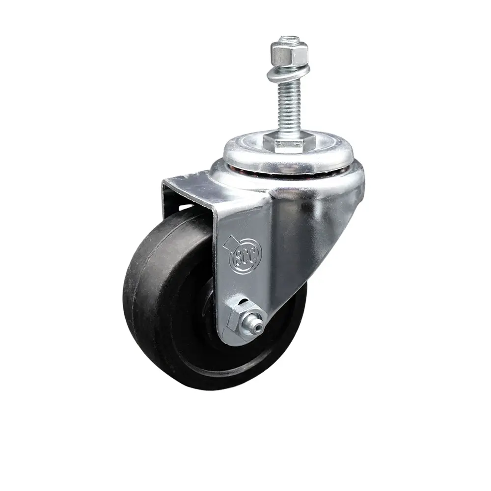 Service Caster SCC-SSTS20S314-SRS-381615 Stainless Steel Swivel Threaded Stem Caster with 3x1.25in Black Soft Rubber-Coated Castors, 0.38in Stem, Bolt Hole, Cushioned Ride for Indoor Carts (175 lbs Capacity), Swivel Wheels, 0.38 In Stem