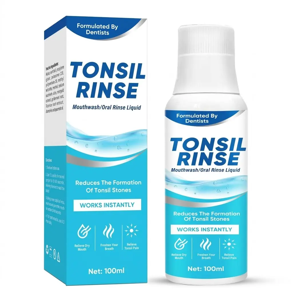 Dentist Formulated Tonsil Rinse Mouthwash - 100ml Single Item Liquid, Clinically Effective Gentle Daily Oral Rinse with Natural Spearmint, Chamomile, Calendula Extracts, Unscented Soothing Relief for Tonsil Stone Discomfort, Fresh