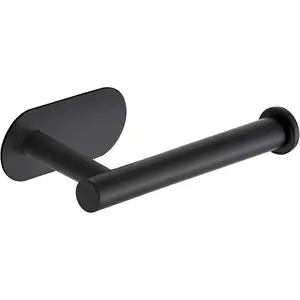 1 Pack Adhesive Toilet Roll Holder Stand - Matte Black SUS304 Stainless Steel, Rustproof Toilet Paper Holder No Drilling Tissue Holder for Kitchen Bathroom Wall Mount Bathroom Tissue Holder
