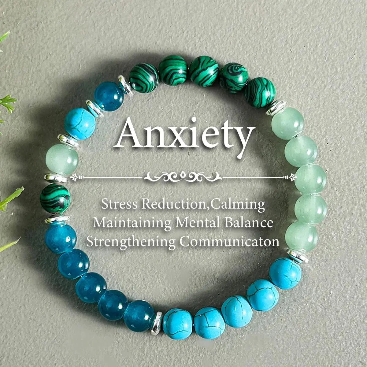 Anxiety Relief Mala Bracelet - Turquoise Jewelry with Citrine, Elastic Fit, Metallic Accents, Fashion Accessory for Anniversary Gifting