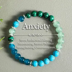 Anxiety Relief Mala Bracelet with Citrine, Blue Turquoise, Elastic Fit and Metallic Parts - Fashion Accessory for Anniversary Gift