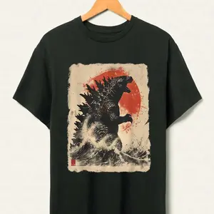 Retro Vintage Japanese Godzilla Great Wave T-Shirt, Godzilla and the Wave Youth Shirt, King of the Monsters Adult Youth Shirt