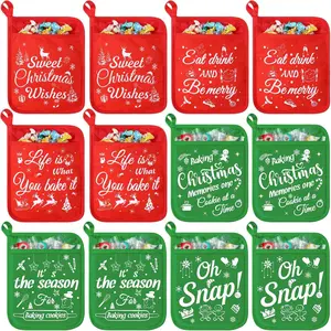 12 count Christmas Pot Holders with Pockets Red Green Pocket Pot Holder Kitchen Hot Pad Oven Mitts  Potholders for Kitchen Cooking Baking
