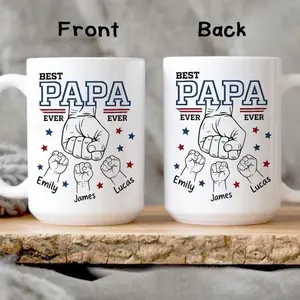 [Sale Up to 68% ] Custom Papa Mugs with Kid's Name, Personalized Mug For Dad on Fathers Day, Best Papa Mug Ideal Gift From Kid, Dad Coffee Mug With Kids Hands