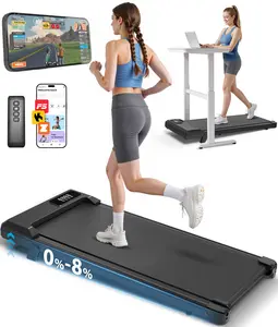 Small Under Desk Walking Pad Treadmill with 8% Manual Incline, 300 lbs Capacity, APP & Remote Control, Portable Home Workout Equipment, Remote Controlled Treadmill for Apartment Office Use