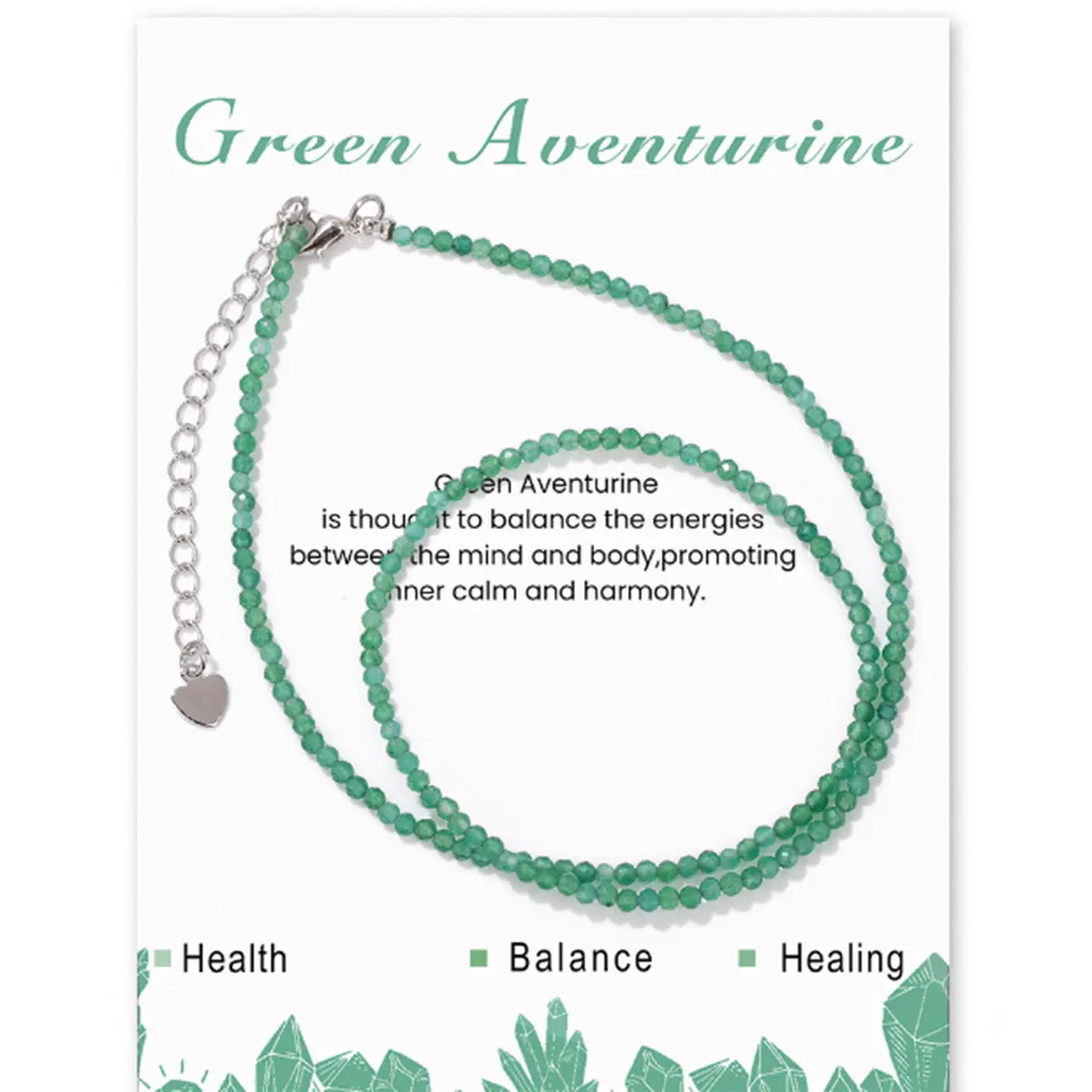 Women's Natural Green Aventurine Handmade Gemstone Beaded Choker Necklace - 15+2in Adjustable Length - Emotional Relief, Stress Reduction, Healing Balance