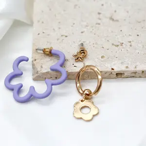3 Pairs Earrings, Flowers Purple Gold-Plated Stud, Earring Suit, Female Earrings, High-Grade Earrings