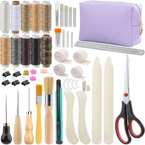 65 Pcs Book Binding Kits Book Binding Supplies with Bone Folder 10 Waxed Thread Paper Awl Binding Ribbon and Storage Bag