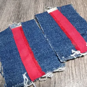 Denim Earrings with Red Accents - Handcrafted Fashion Accessories for Women