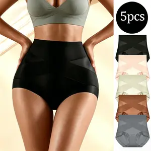 5PCS  Women's Seamless High Waisted Shorts.Women Seamless Shapewear Sculpting Tummy Control. Lightweighted Summer Shorts Womenswear
