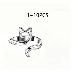1~10pcs Adjustable Knitting Crochet Loop，Ring Knittied Yarn Guide，Finger Faster Holder Thimble Crocheters Thread Ring Sewing Tools，Finger Not Hurt While KnittingFinger Safety Design，Cute Cat Shaped Knitting Tools, Finger Protection