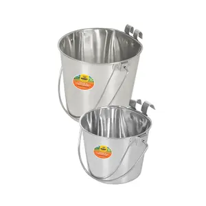 Stainless Steel Flat-Sided Pet Bucket with Hooks – Durable, Secure, Easy to Clean