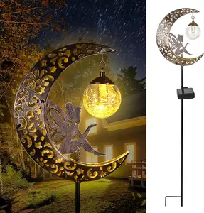 Solar Garden Lights Outdoor Decor,Moon Fairy Crackle Glass Lights, Warm White LED Metal Stake Ornament,for Walkway Backyard Patio Lawn Pathway Decorations-  Ideas for Gardening