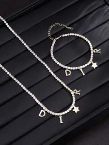 Women's Copper CD Letter Necklace Set, Unique Design Zirconia Pendant Jewelry, Versatile Daily Wear Accessory for Women
