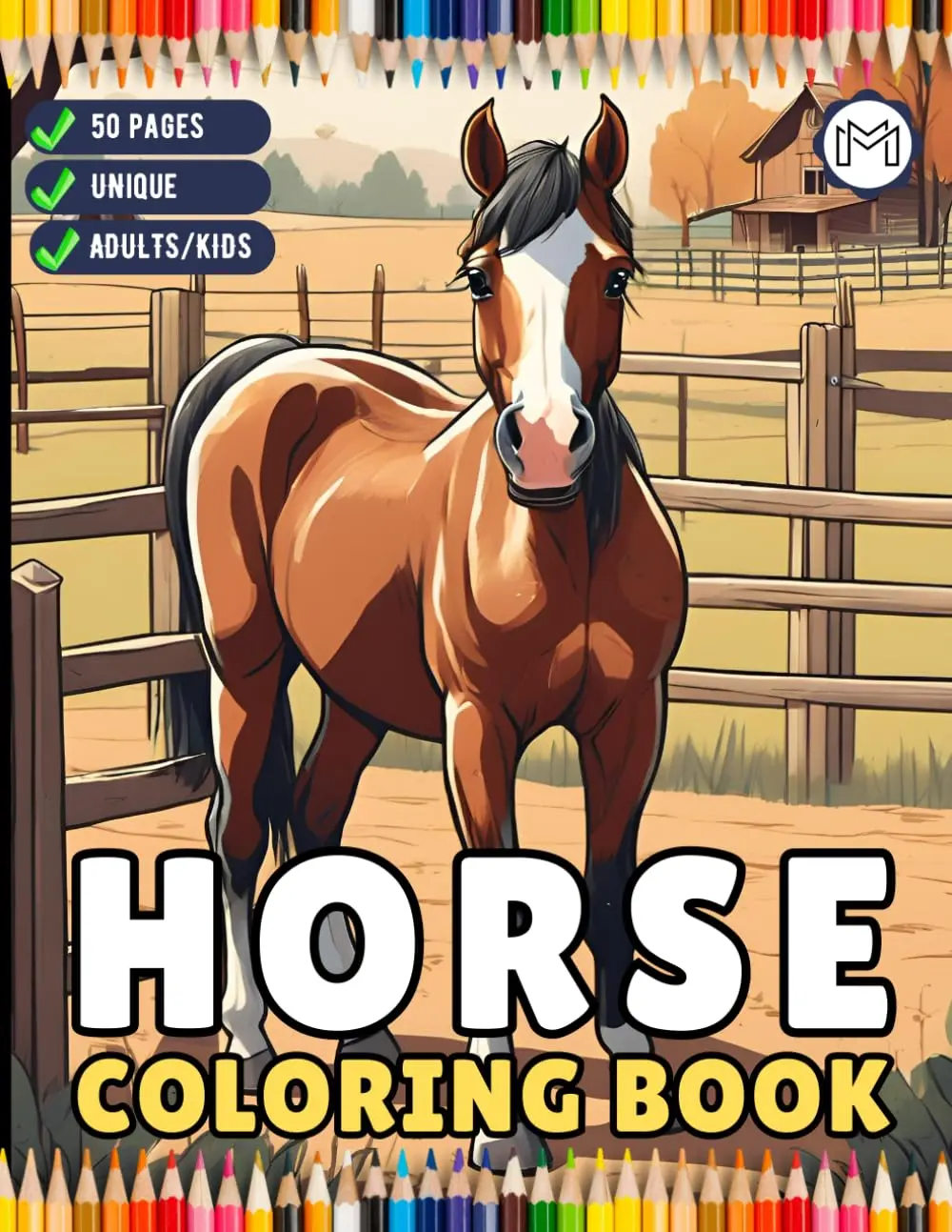 50 Pages Horse Coloring Book Gift for Adults Kids Men Women Kids Boys Girls Teens Cute Horse Animal Coloring Activity Sheets for Farmers Students ... Book Easy and Bold Wild Horse Coloring Book
