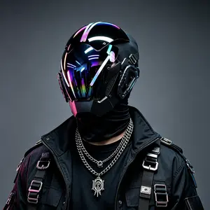 COSTRIBE Rainbow Prism Reflective Mask,Halloween Mask, Futuristic CyberPunk Helmet for 2026 Rave Festival