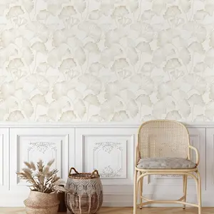 Boho Ginkgo Leaf Wallpaper, Peel and Stick, Mould-Proof, No Damage Removable, Elegant Leaf Pattern for Living Room, Renter Friendly Decor