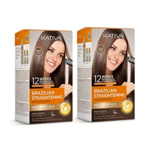Kativa Brazilian Straightening Kit 2 Pack Formaldehyde-Free Organic Keratin Treatment with Hyaluronic Acid for Frizz Control & Shine Salon-Quality Results in 12 Weeks Heat Protectant Styler - Haircare Repair