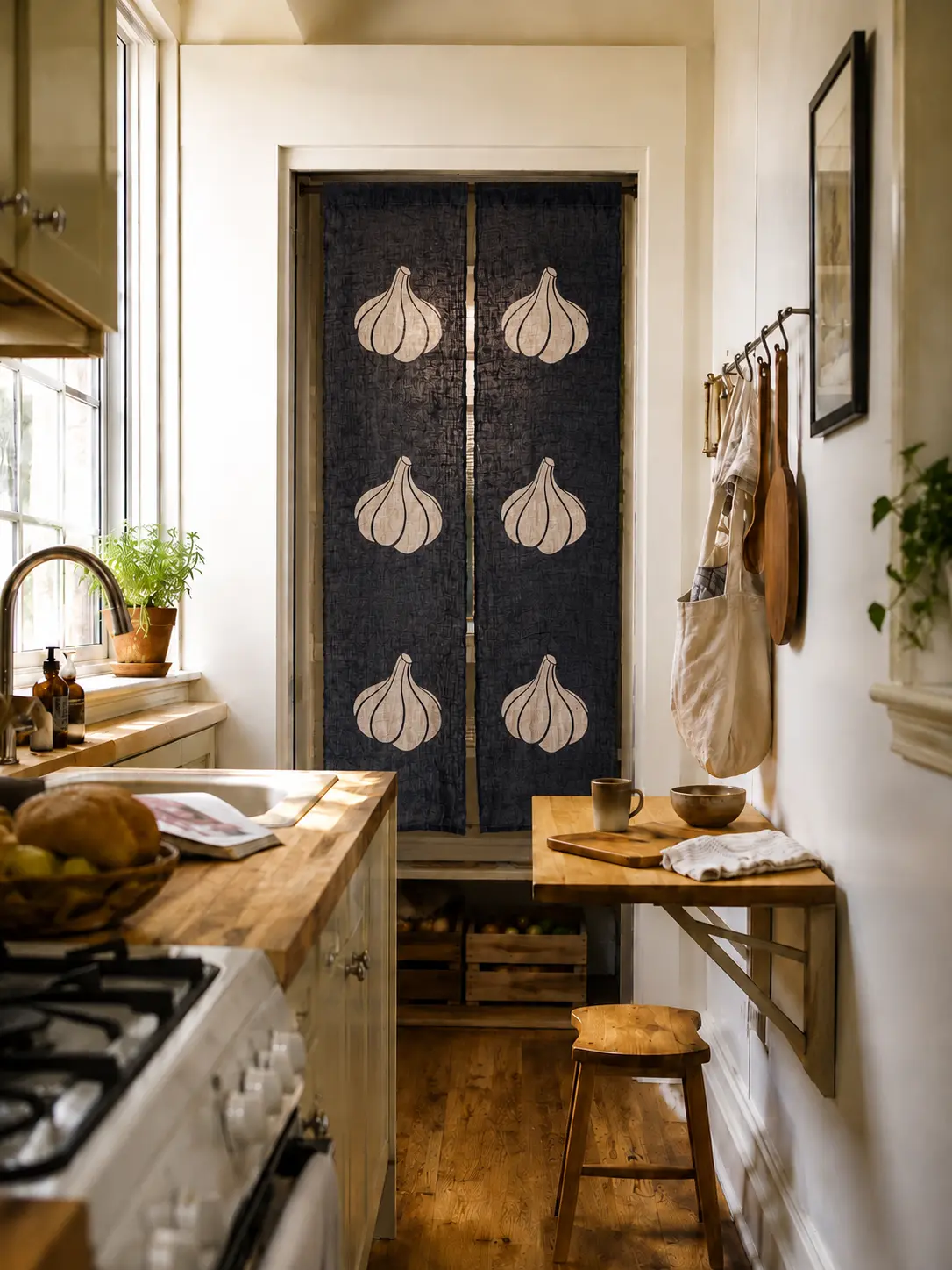 Garlic Katazome Ramie Noren Curtain – Handmade Japanese Doorway Curtain