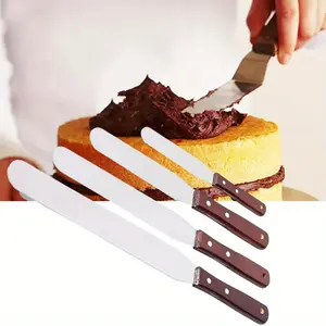4 PCS Straight Cake Icing Spatula Set 4” 6” 8” 10” Professional Stainless Steel Cake Decorating Frosting Spatulas with Wooden Handle (Straight) party  supplies gift