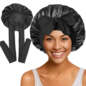 Strap Sleeping Hat Solid Color Imitation Silk Sleeping Hat Beauty and Hair Care Hat Headscarf Hat Wide Edge Color Ding Sleeping Hat