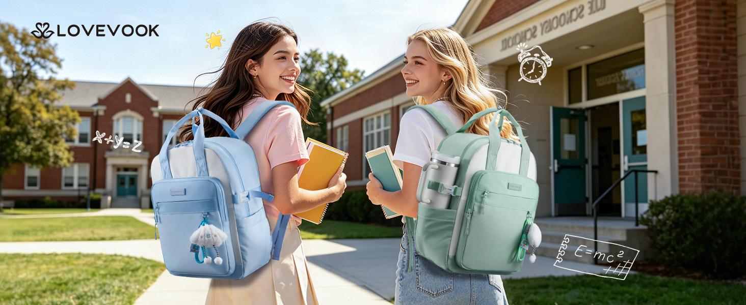 LOVEVOOK School Backpacks for Teen Girls Fits 15.6" Laptop, Lightweight Middle High School Bookbag with Large Bottle Holder for Kids, 30L Cute College Backpacks for Students Back to Schools,Blue