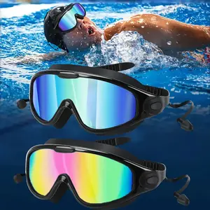 2 Pack Anti-Fog Swim Goggles + FREE Swim Cap | UV Protection & Leakproof Design for Adults, Wide Lens with Earplugs/Nose Clip (Water Fitness Gear)