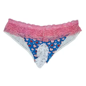 Blue Lace Top Heart Panty w/ Pouch – Sissy, Crossdresser, Feminine Lingerie