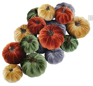 Winlyn 16 Pcs Assorted Small Faux Rustic Harvest Velvet Pumpkins Decorative Rust Orange Gold Olive Gray Fabric Pumpkins Foam Pumpkins Farmhouse Fall Thanksgiving Halloween Table Centerpiece Decor