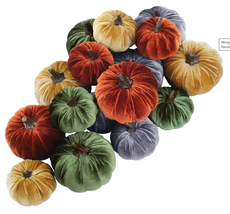 Winlyn 16 Pcs Assorted Small Faux Rustic Harvest Velvet Pumpkins Decorative Rust Orange Gold Olive Gray Fabric Pumpkins Foam Pumpkins Farmhouse Fall Thanksgiving Halloween Table Centerpiece Decor