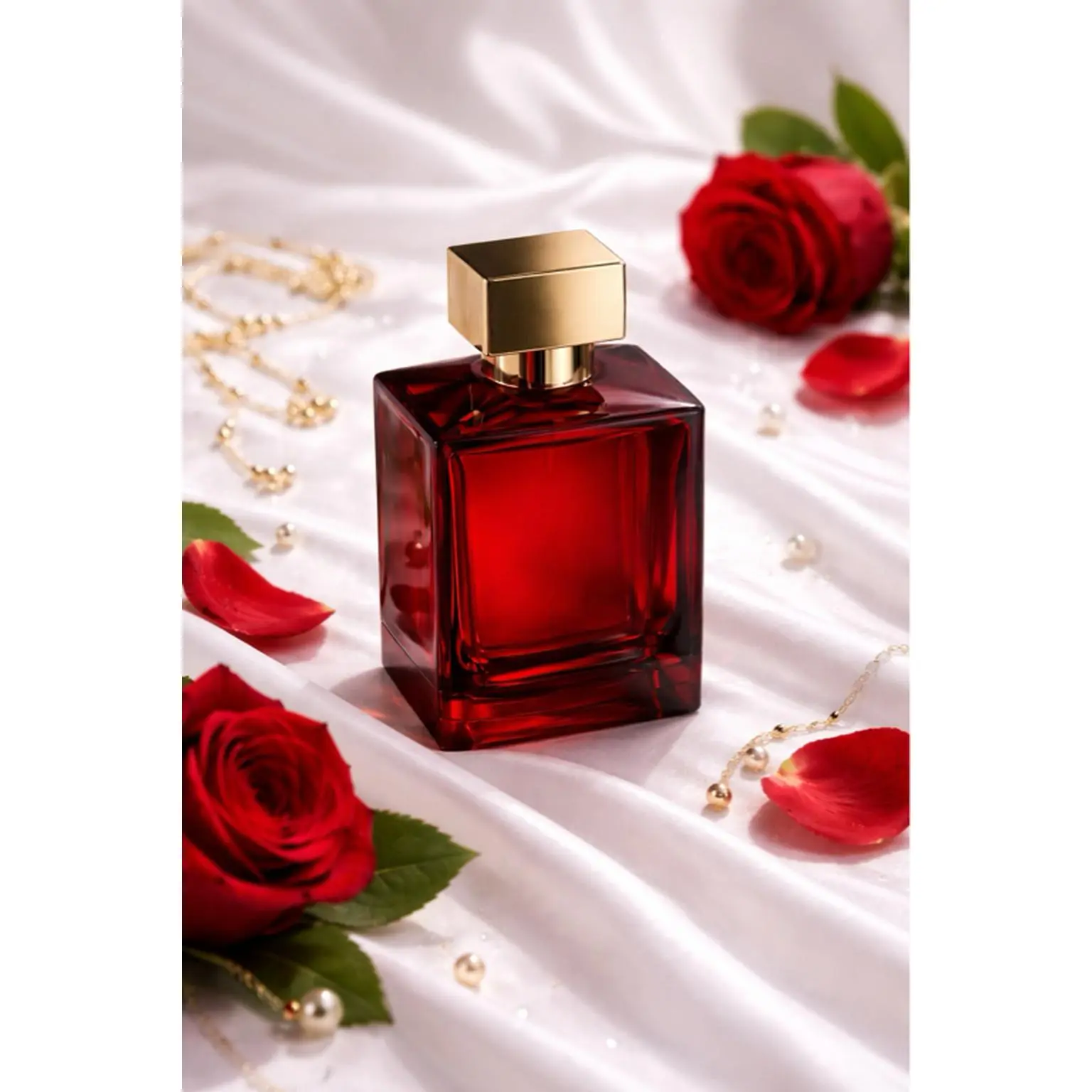 Luxury Empty Perfume Bottle - Elegant Red Glass with Gold Cap for Custom Fragrance