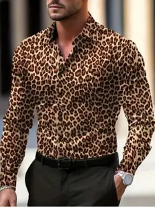 Men's Leopard Print Button Up Shirt, Wild Animal Pattern Top, Bold Statement Piece, Fashion Forward Casual Wear