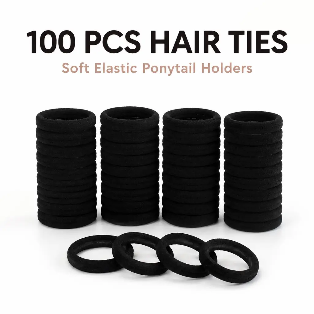 Hair Ties 100Pcs Set, Soft Elastic Ponytail Holders Hair Bands for Women Girls, Daily Wear Work School Workout Travel Party Accessories, Strong Hold Comfortable No Hair Damage Fashion Hair Accessories Gift for Teens