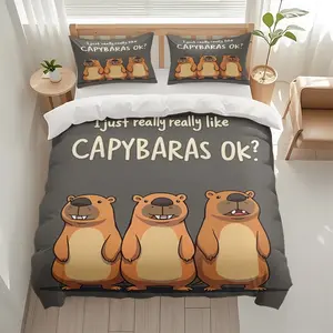2/3Pcs Comfortable Capybaras And Their Friends Quilt Cover Set, Bedding Sets, High-Definition Digital Printing, Suitable For All Year Round! Clearance Sale Perfect Gift 100% Polyester Fiber Machine Washable (1 Duvet Cover +1/2 Pillowcase, No Filling)