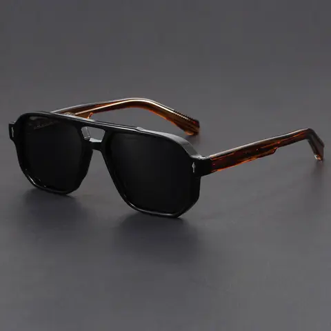 XUH Classic Retro 50's Style Full Rim Double-Bridge Square Aviation Sunglasses - Tortoiseshell Temples, Polarised UV Protection Nylon TR90 Lens, Unisex Fit, Easy to Share - Daily Driving Shades, Cool Mens Gifts, Eyewear Fashion