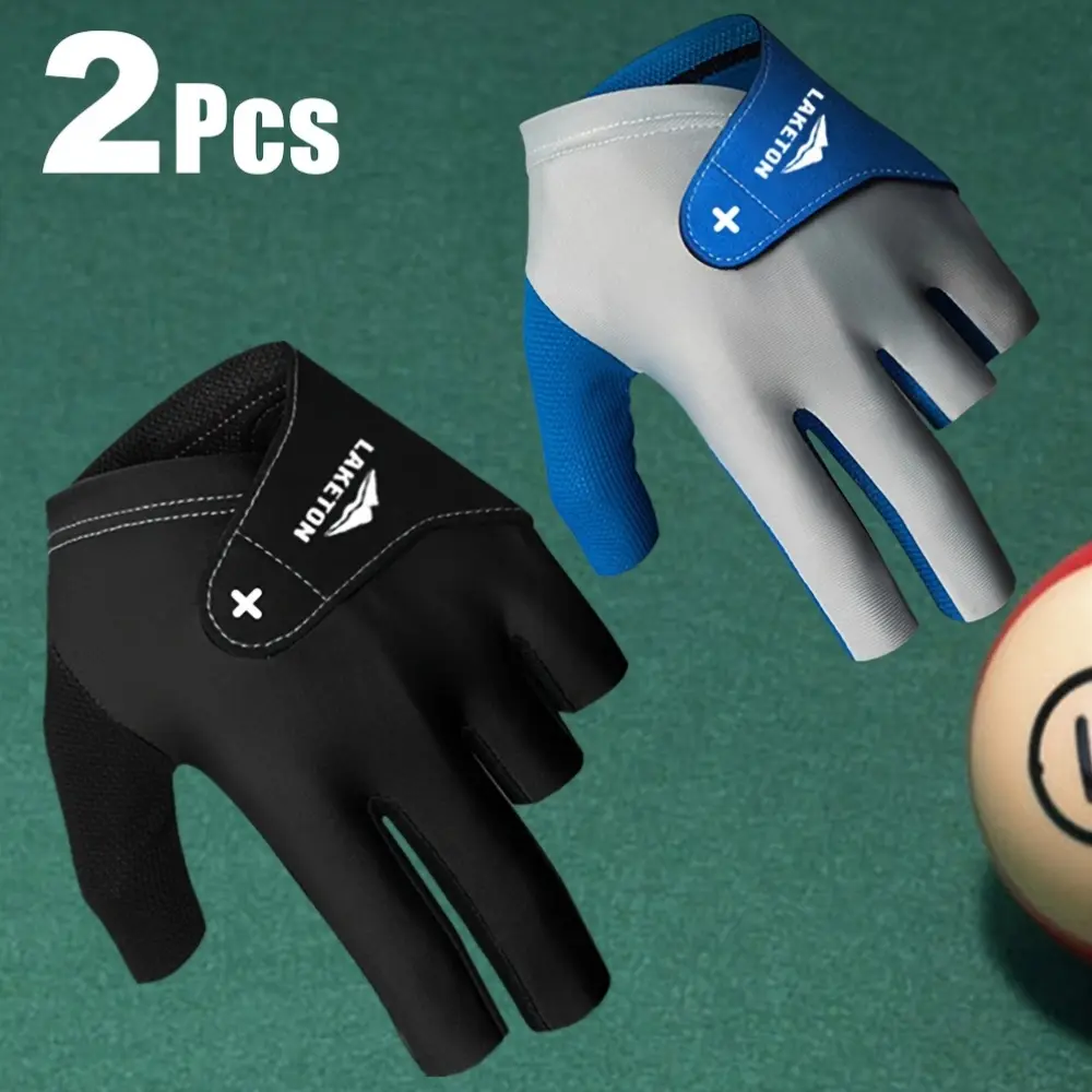 Unisex Left Hand Billiard Gloves 2-Pack, Left Handed 3-Finger Pool Gloves with Breathable Elastic Fabric, Non-Slip Pad & Hook Loop Closure for Cues, Grey, Anti-Slip Pad, Hook Loop Close, Anti-Skid Billiards & Snooker Gloves