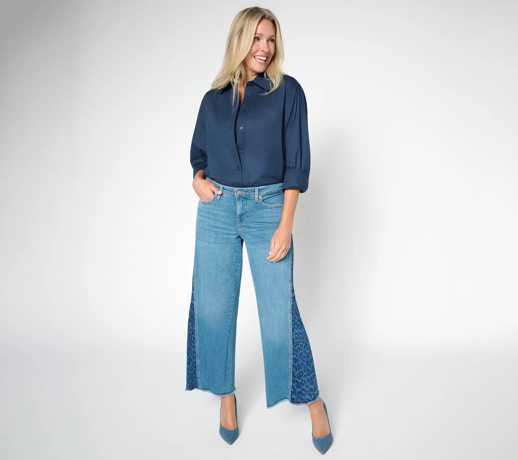 NYDJ Teresa Petite Wide Leg Jeans with Contrast Sideseam Gusset
