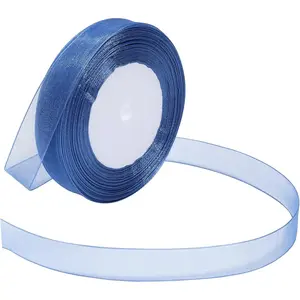 Blue Ribbon for  Wrapping 5/8 inch Sheer Organza Ribbon for Flower Bouquet Tulle Chiffon Ribbons for Wedding Invitations Christmas Decorations Crafts 50 Yards