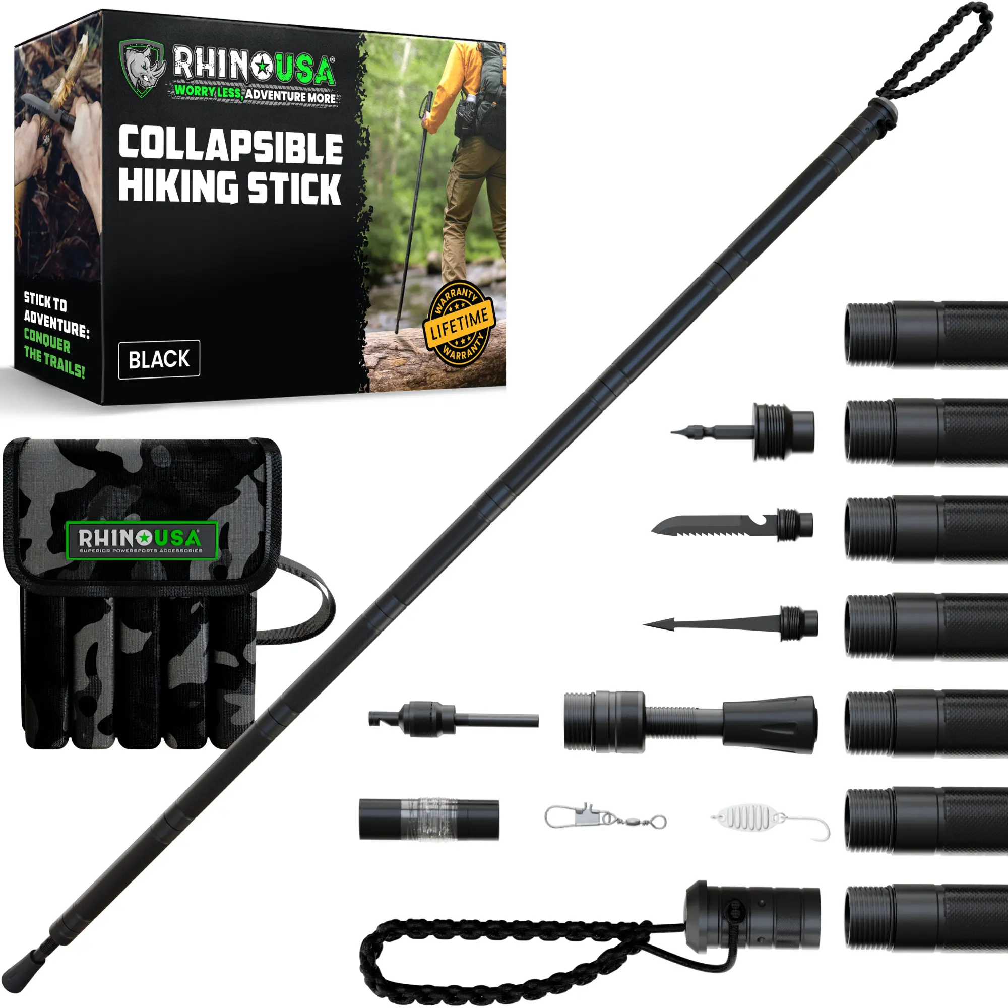Rhino USA Hiking Stick  – Essential Camping Gear for Hiking & Trekking – Durable Walking Stick for Outdoor Adventures, Travel Accessories