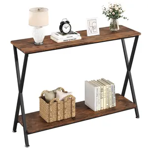 Entryway Table, 2-Tier Industrial Display Table with Shelves, Narrow Hallway Table, Foyer, Living Room, Bed Room