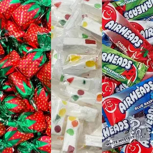 RICH & RICHERS Jujube Nougats Strawberry Bonbon & Airheads Mini Bars 1.5lb Chewy Fruity Candy Mix Retro Nostalgic Bulk Sweets TikTok Viral Snack - Soft