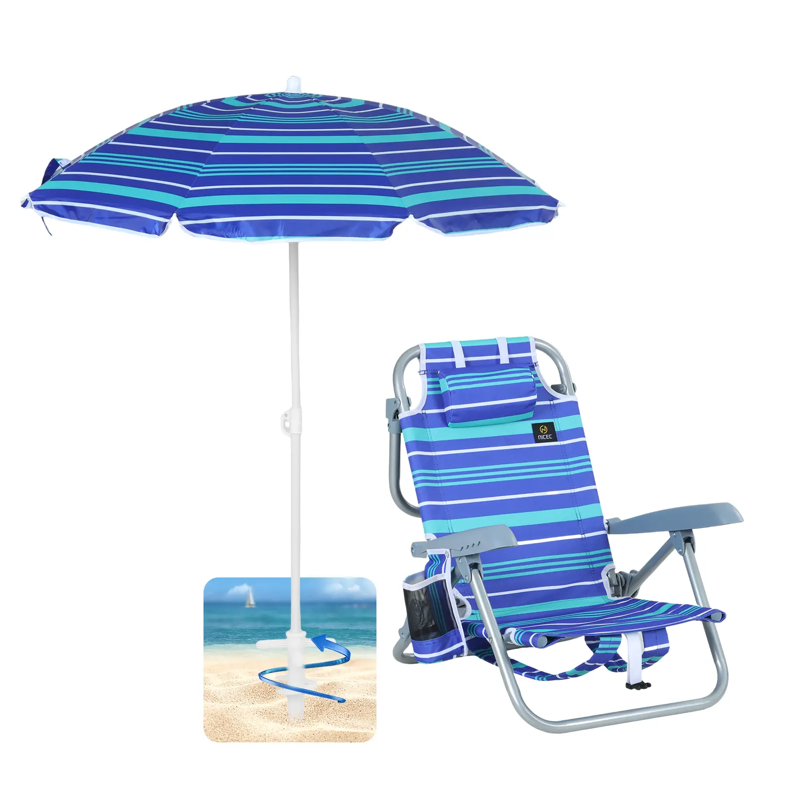 Kids Beach & Camping Chair with Adjustable Backpack Straps, Tilt Umbrella, 5 Reclining Positions, Cup Holder & Storage Pocket