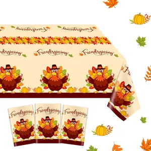 3 Pack Fall Plastic Thanksgiving Tablecloth Disposable,Rectangle Turkey Friendsgiving Tablecloth,Vinyl Large Table Cover for Fall Autumn Thanksgiving Party Decorations Supplies 54x108