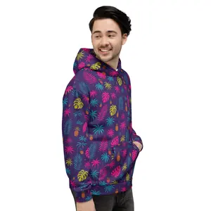 Unisex Hoodie Navy Pineapple Neon Garden Soft Fleece Sweatshirt Comfy Style Tops with Drawstrings and Double-lined Hood