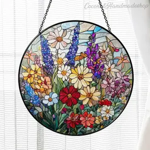 Wildflower Glass Suncatcher, Wildflower Window Hanging Decor Florist Gift, Gift for Flower Lover, Sun Catcher Gift for Mom Grandma Suncatcher, Mother's Day